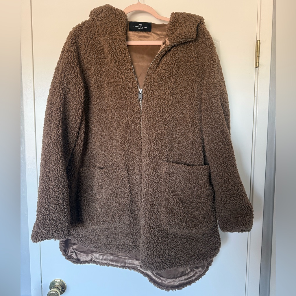Andrew Marc Seneca Soft Sherpa Teddy Coat With Hood